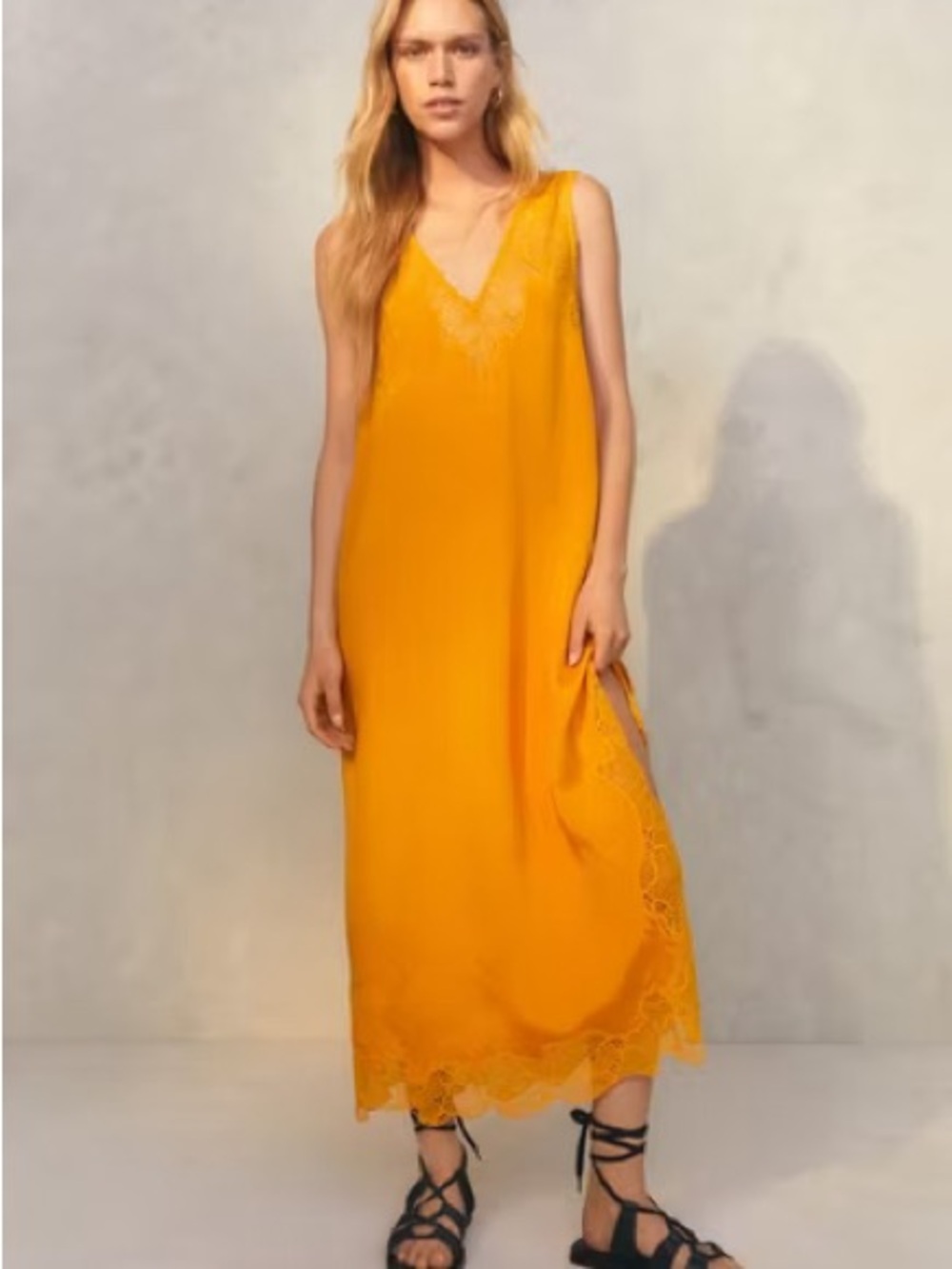 Sold out viral H&M Mustard Yellow Lace Detail Dress